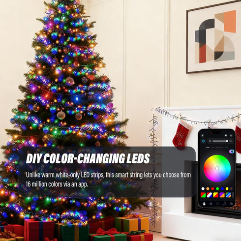 zuupeasa 66FT 200LEDs 80+ Smart Color Changing Christmas Lights, RGB-IC String Lights, Modes, Timer, Remote & App