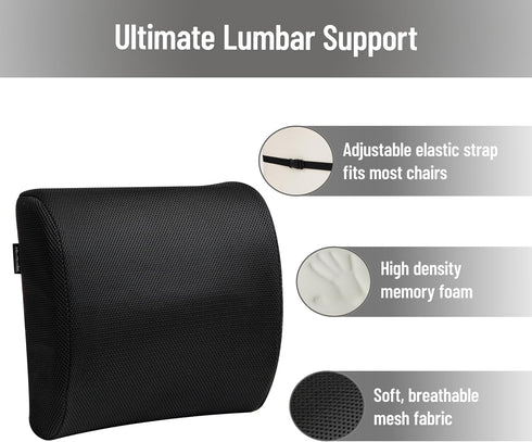 Mind Reader Lumbar Support Cushion with Air-Cloud Memory Foam, Ergonomic Lower Back Pillow for Office Chair and Car