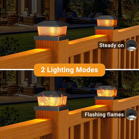 4x4 4 Pack 4x4 3.5x3.5 btfarm Solar Flame Post Cap Lights Outdoor, Flickering Flame Fence Deck Post Lights, Waterproof