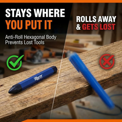 12 Pack Set Mutt Tools Blue Marking Crayons for Lumber and Construction - Tire Marking Crayon for Wood Metal Concrete