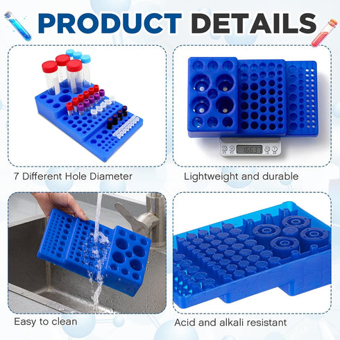 Multifunctional Test Tube Vial Rack, Trapezoidal Centrifuge Sample Bottles Rack, Stackable Vial Holder for 0.2ml-50ml