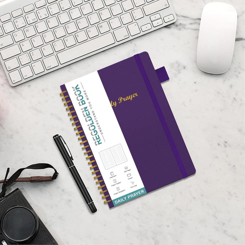 Purple Prayer Journal for Women, Daily Bible Devotional Journal, Inspirational Writing Spiral Notebook, Lasts 6 Months