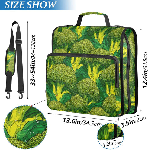 Fisyme 3 Broccoli Pattern Zipper Binder Ring with Zipper and Shoulder Strap Large Capacity Multi-Pocket Binder