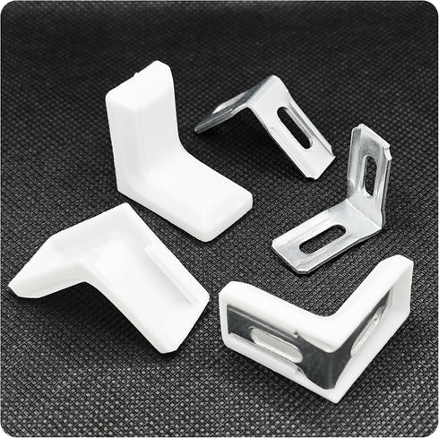 Runseaway 40Pcs 1" L Shaped Angle Brackets, Metal Plastic Right Angle Corner Brace Joint with White Cover for Shelves