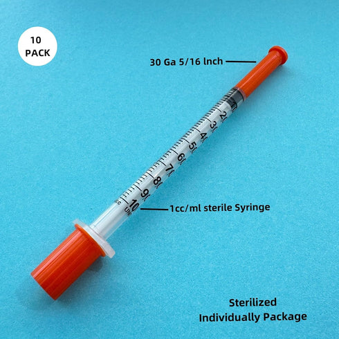 1ml Syringes with Needle, Syringe 1ml/cc Needles 30G 5/16 Inch, Individually Wrapped,Pack of 100