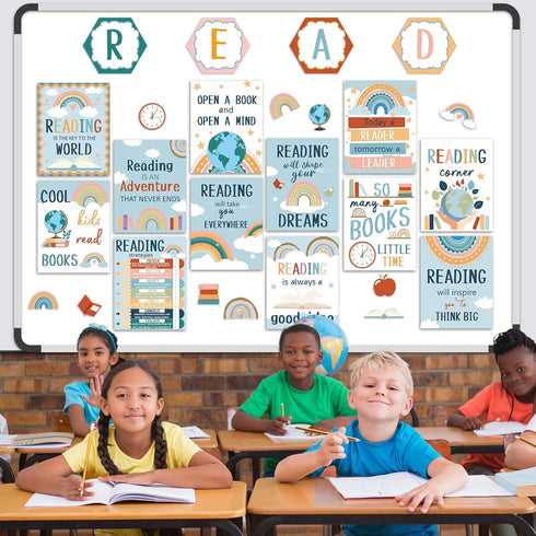 gisgfim Boho Reading Posters for Classroom, Educational Motivational Reading Strategies Bulletin Board Decorations