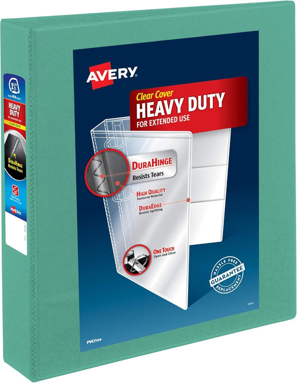 Avery Heavy-Duty 3 Ring Binder, 1.5 Inch Slant Rings, Mint View Binder (79271)
