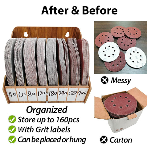 8-Tier Sandpaper Organizer for 5 Inch Sanding Discs, Woodworking Tool Box Storage Rack (Excluding Sandpaper), 1 Pack