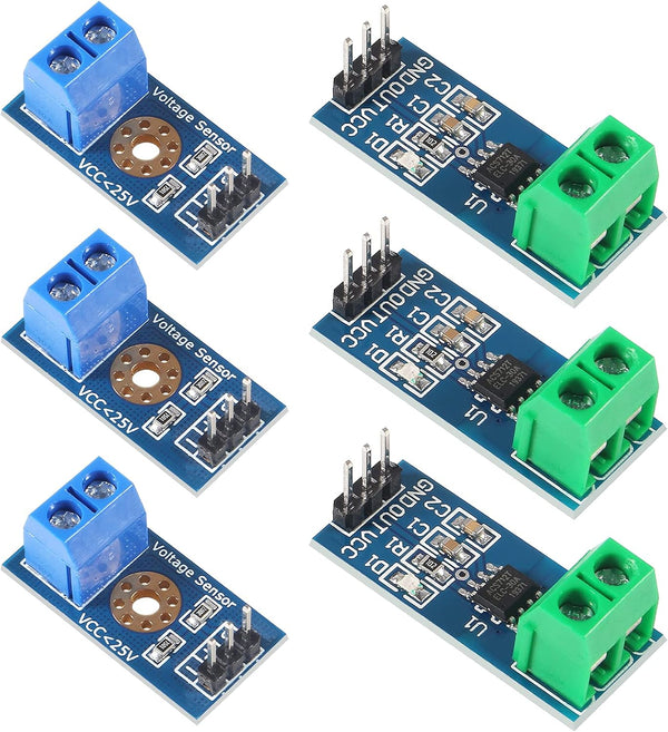 3pcs ACS712 Hall Effect Current Sensor Module 30A Range + 3pcs DC0-25V Voltage Tester Module for Arduino Raspberry Pi