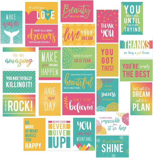 Canopy Street 25 Motivational Quote Postcards, 4" x 6" Inspirational Note Cards, Uplifting Bright Card Designs, Made In