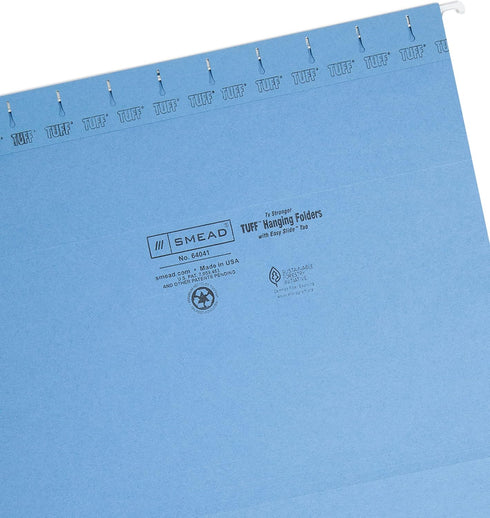 Smead TUFF Hanging File Folder with Easy Slide Tab, Letter Size, Blue, 18 per Box (64041)