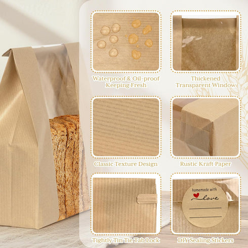 101 120 14x8.3x3.5 inches Bread Bags for Homemade Bread, Pcs Sourdough Bags with Windowand Sealing DIY Stickers, Large