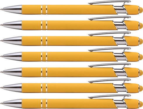 Rubberized Soft Touch Ballpoint Pen with Stylus Tip, Premium Metal, Black Ink, Medium Point (Yellow, 7)