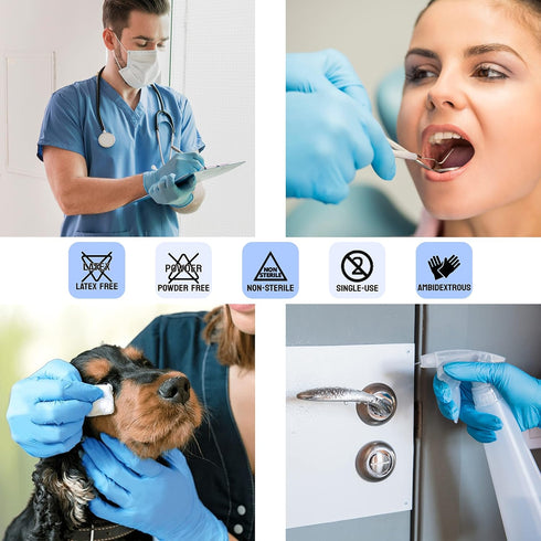 Safe Health NITRO-V Nitrile-Vinyl Synthetic Exam Disposable Gloves, Latex Free, Powder Free, Blue, Box of 100