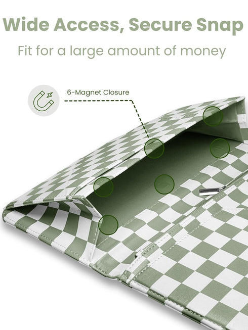 Cute Server Book for Waitress with Zipper & Magnetic Pockets Retro Checkerboard Guest Check Holder Organizer