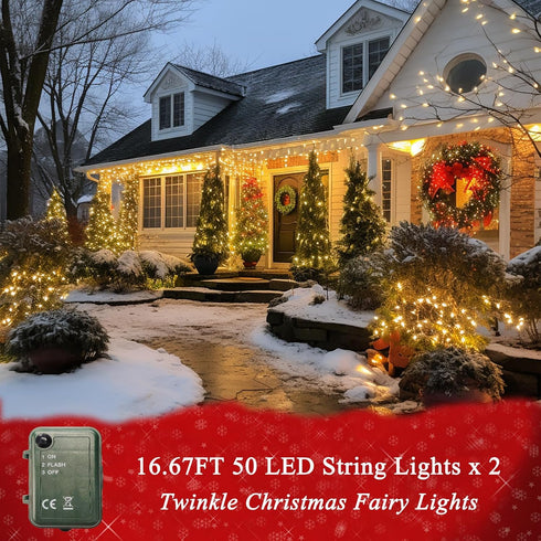2 Pack 33 100 Pooqla Green String Lights Battery Powered, Total FT LED Christmas String Lights for Indoor Outdoor