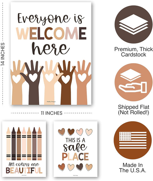 Hadley Designs Diversity Posters for Classroom – 6 Inclusive Everyone Is Welcome Decor, Neutral Multicultural Kindness