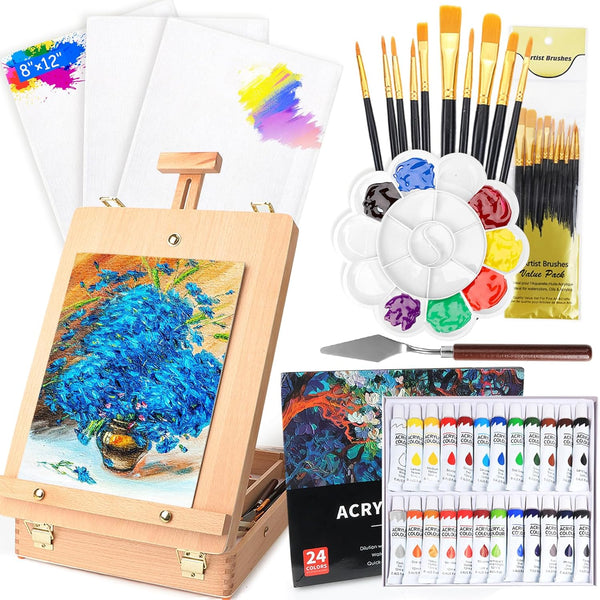 WOWOSS Tabletop Art Easel Box Set, 40PCS Painting Kit for Adult Artists &