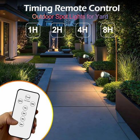 BYQY 2 Pack, 120V IP67 6000K 5 Christmas Spot Lights Outdoor Plug-in with Timer Remote Control, Waterproof Landscape