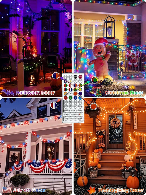 240LED 4th 95FT Smart of July String Lights App Controlled, Waterproof Red White and Blue Lights, Patriotic RGB Color