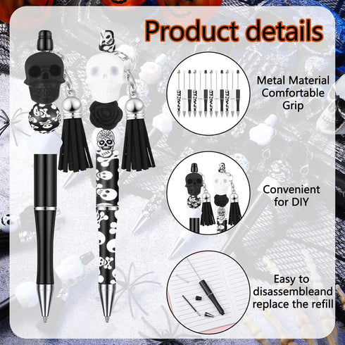 Colarr 12 Sets Beadable Pens, Bulk Bead Pens with Colorful Beads, Tassels, and Clasps for DIY Pens Making Kit for Kids