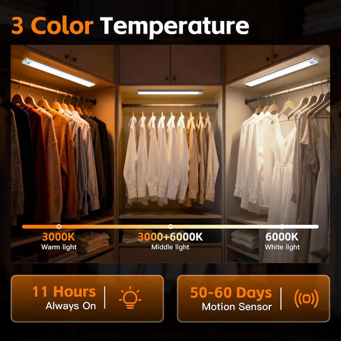 7.9inch 1400mAh 34 3 Kitchens(4Pack) Motion Sensor Cabinet Lights, LED Beads, USB-C Charging, Color Temperatures