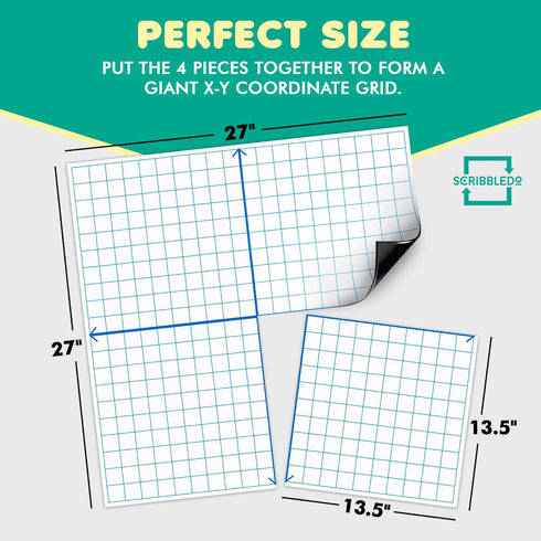 Scribbledo Jumbo Magnetic Coordinate Plane, 27" x 27" Dry Erase Graph Grid Board for Math Teacher Supplies