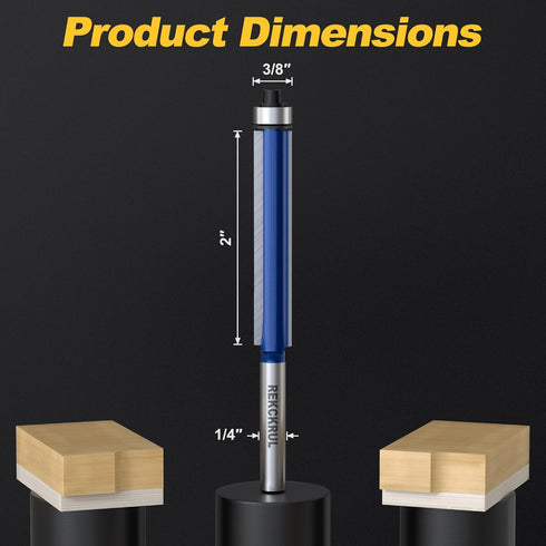 Set, 1/4 Inch Trimming, 2", 3/8" Professional Flush Trim Router Bit Shank Bottom Bearing, Carbide Tipped Woodworking