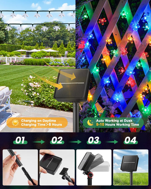 2 Pack 52FT 120 Brightown Total LED Flower Solar String Lights Outdoor Waterproof Fairy Lights for Garden Yard Fence