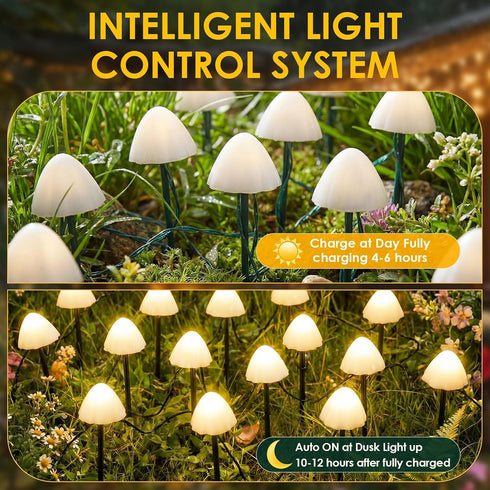 Grinsvalley 50LED 23FT 8 Mushroom Solar Lights for Garden Outdoor Solar Powered Garden String Lights Waterproof