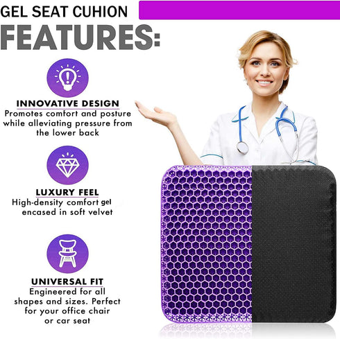 Sbriun Gel Seat Cushion - Enhanced Double Thick Egg Seat Cushion with Non-Slip Cover - Office Chair Car Seat Cushion