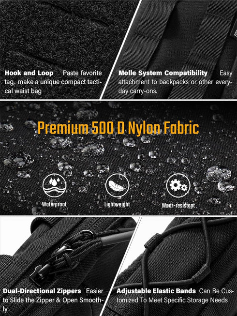 E4.0 TACTICAL GEEK Block EDC Compact Waist Pouch, Utility Pocket Organizer with Elastic Cord, Nylon Dual-Directional