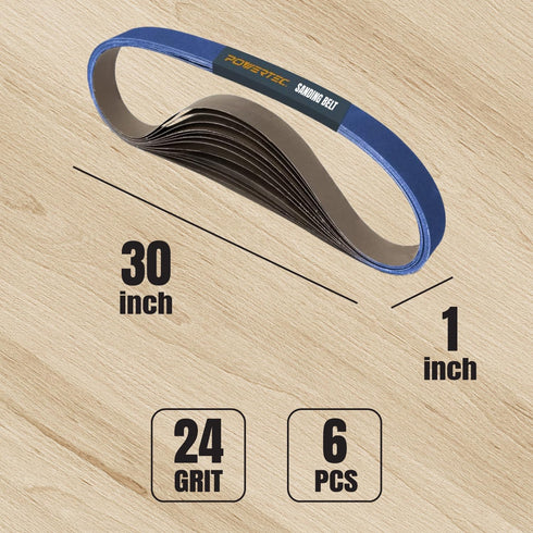 POWERTEC 1 x 30 Inch Zirconia Sanding Belts, 24 Grit, 6PK for Belt Sander, Woodworking, Metal Grinding