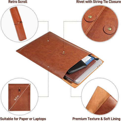 PU Leather File Folders for Documents, Important Private Organizer with String Tie Closure, A4 Letter Size, 3PCS