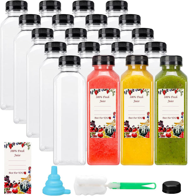 SUPERLELE 20pcs 16oz Juice Bottles, Plastic Juicing Bottles with Caps, Clear Drink