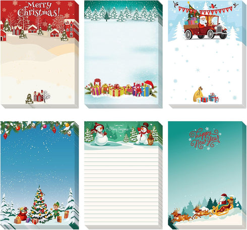 Christmas Sticky Notes: Winter Scene Notepads, Snowman Note Pads, Self-Adhesive Removable Notes, 6 Pieces