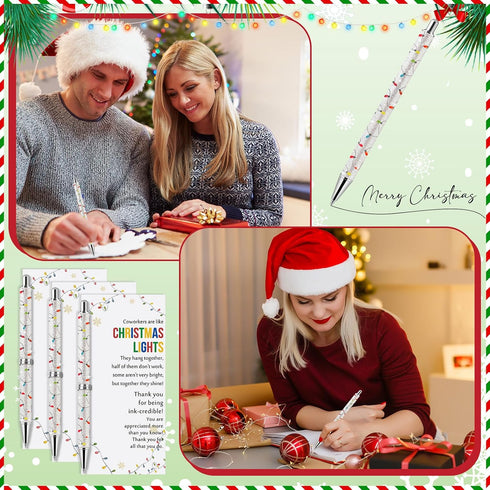 Sayglossy 45 Set Glitter Christmas Pens Gifts Bulk Christmas Employee Appreciation Gifts Ballpoint Pens with Thank You