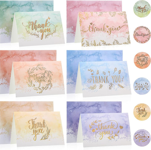 Zonon 24 Pack Watercolor Thank You Cards with Envelope Thank You Notes with