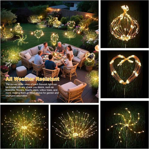 Aureate Horizon 4 Pack 8 120 Solar Garden Firework Lights Outdoor Waterproof, Solar Lighting with Lighting Modes, LED