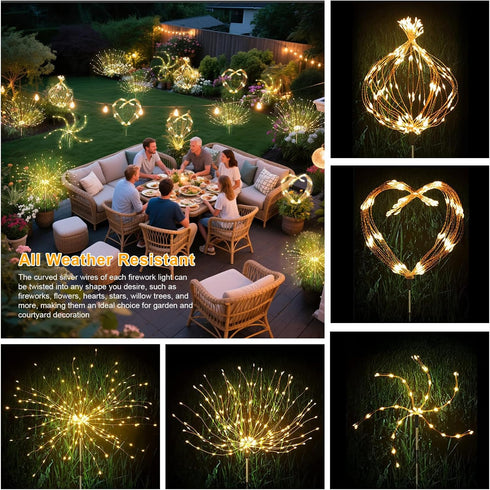 Aureate Horizon 2 Pack 8 120 Solar Garden Firework Lights Outdoor Waterproof, Solar Lighting with Lighting Modes, LED