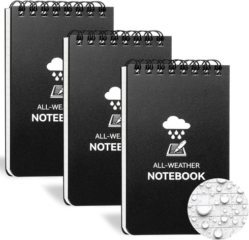 Waterproof Notebook, 3 x 5 Pocket Notepad, Mini Spiral Notepad, 100 Lined Pages, Weatherproof for Outdoor Use, 3 Pack