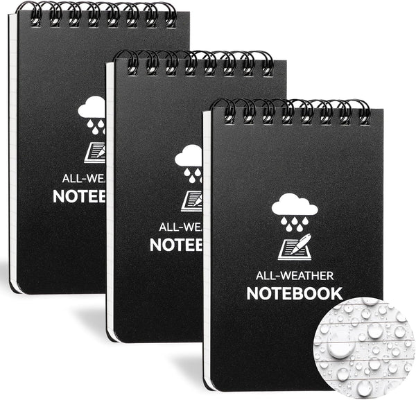 Waterproof Notebook, 3 x 5 Pocket Notepad, Mini Spiral Notepad, 100 Lined Pages, Weatherproof for Outdoor Use, 3 Pack