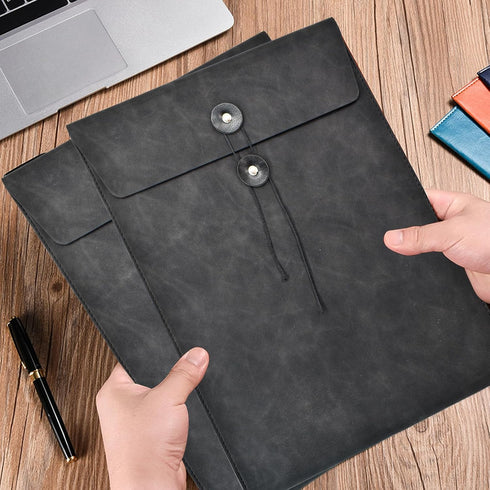 VANRA Vertical PU Leather Envelope File Folders, Expanding Document Holder for A4 Letter Size Paper, Black