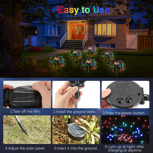 120 8 4 Pack Lewondr Firework Solar Garden Lights, LED Solar Firework Lights with Lighting Modes, Waterproof Sparkler