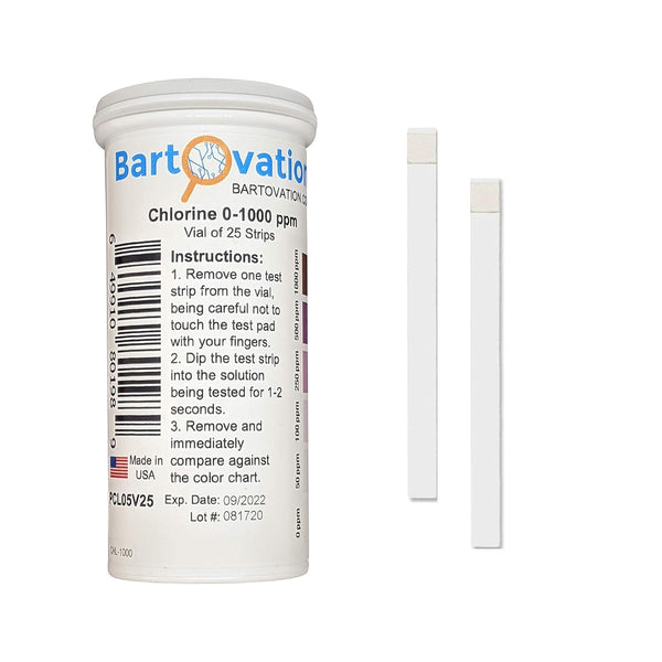 Free Chlorine/Bleach Test Strips, 0-1000 ppm, Vial of 25 Strips