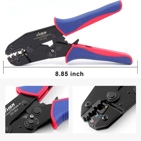Zhushan Ratcheting Electrical Wire Crimper, 30J Crimping Tool for Insulated Terminals, Ratchet Terminal Crimper
