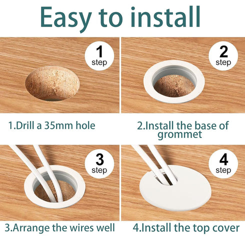1-3/8 inch Plastic Desk Grommet, Wire Cord Cable Hole Cover, 6PCS for Office Computer Table Organizer