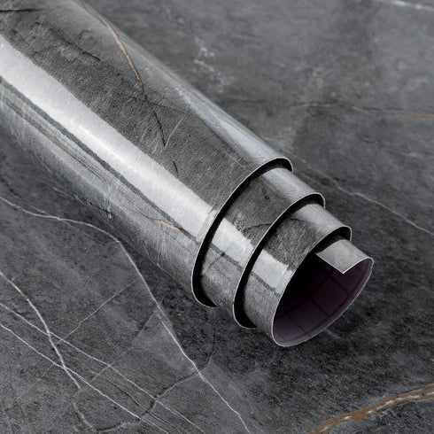 Glossy Gray Marble Wallpaper - Peel and Stick Thick Textured Grey Contact Paper for Kitchen Countertops 16"x118"