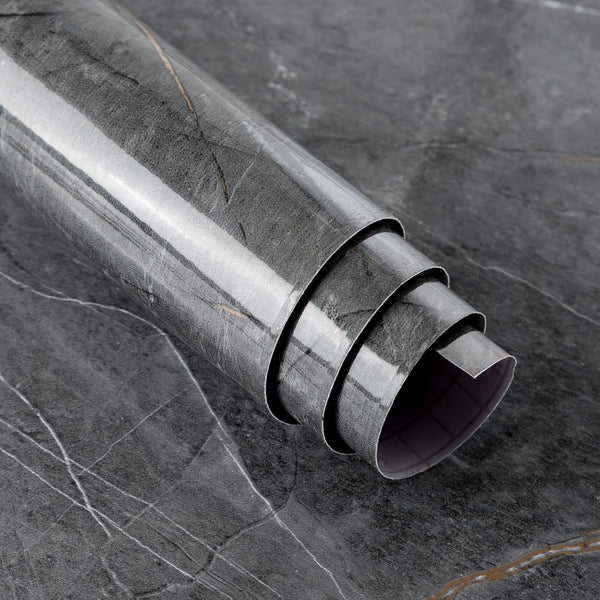 Glossy Gray Marble Wallpaper - Peel and Stick Thick Textured Grey Contact Paper for Kitchen Countertops 16"x118"