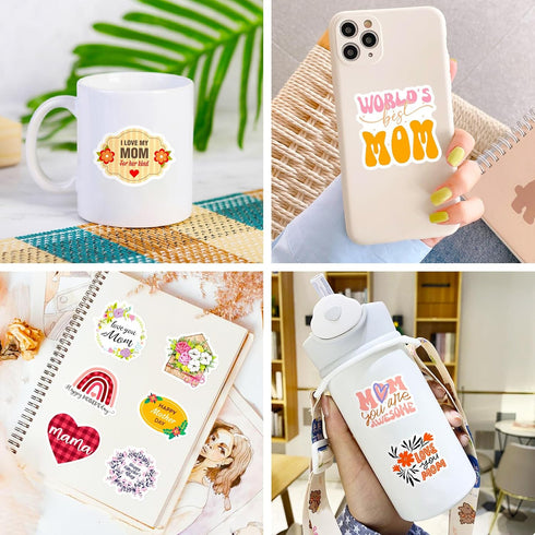 Mother's Day Stickers, Waterproof Decals Love Heart Flower Self-adhesive Stickers for Scrapbook Party Supplies